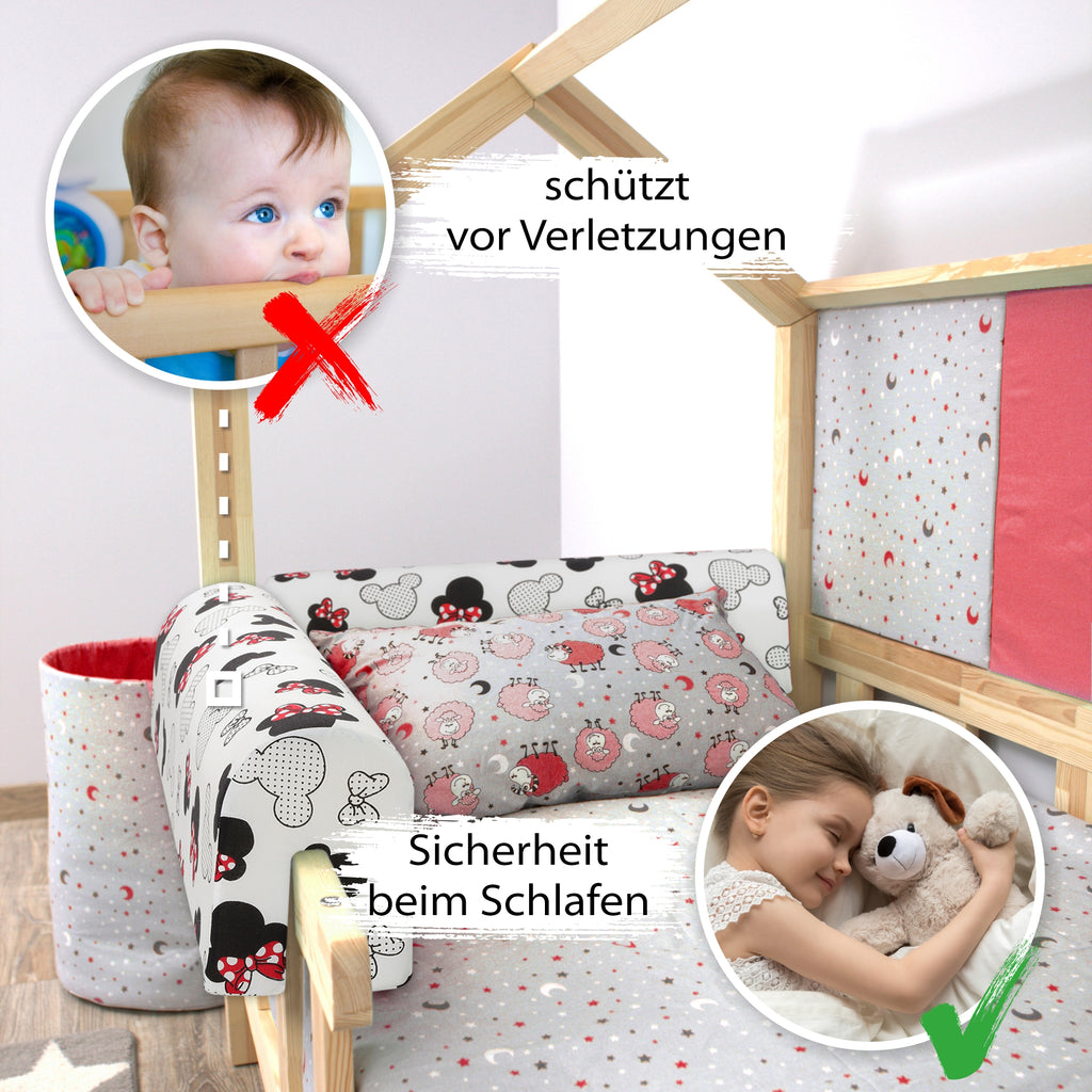 Bettkantenschutz für Kinderbetten 70 cm - Schutz für Bettrahmen Kantenschutz Kinder Babybett Baumwolle Maus - Totsy Baby