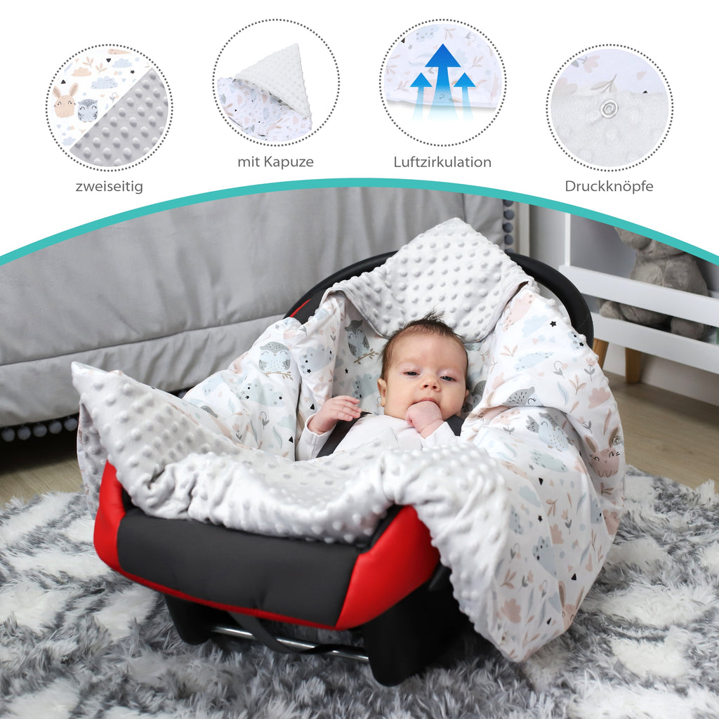 Einschlagdecke Babyschale Decke Kinderwagen 90x90cm - universal baby Babydecke für Buggy Autositz Minky Baumwolle Grau - Totsy Baby