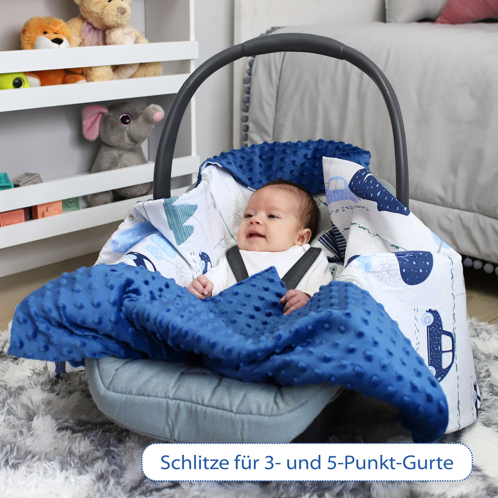 Einschlagdecke Babyschale Decke Kinderwagen 90x90cm - universal baby Babydecke für Buggy Autositz Minky Baumwolle Blau - Totsy Baby