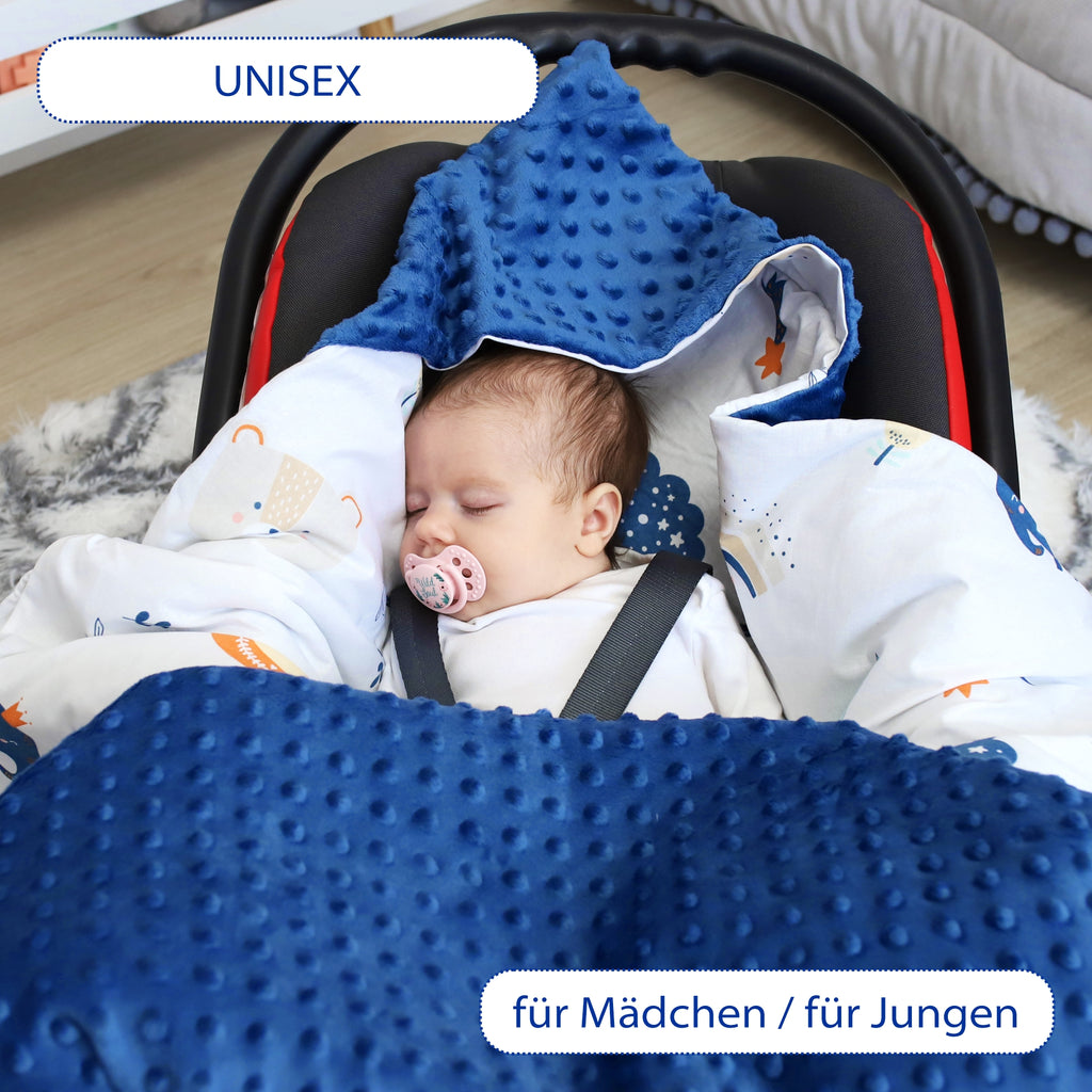 Einschlagdecke 90x90cm - Universal Babydecke für Kinderwagen, Buggy, Autositz, Minky Baumwolle, Navy Blau - Totsy Baby