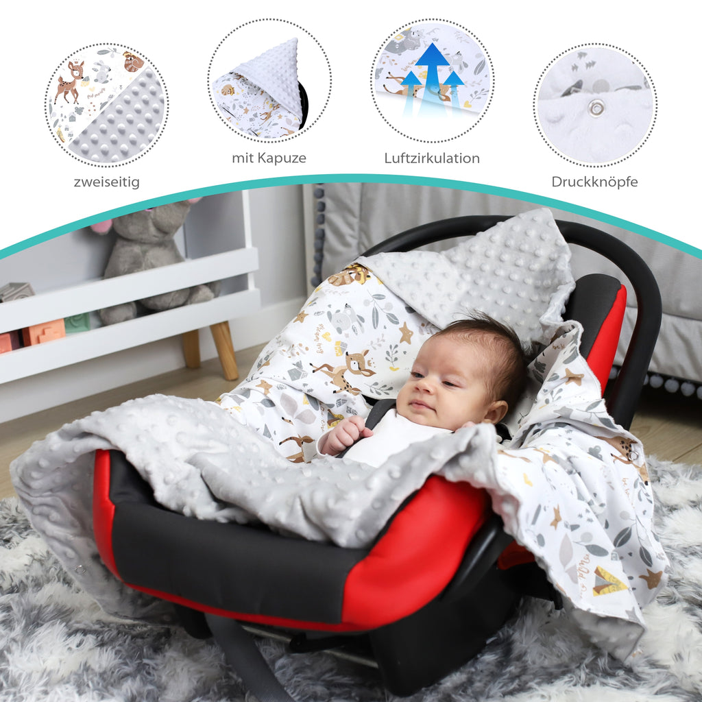 Einschlagdecke Babyschale Decke Kinderwagen 90x90cm - universal baby Babydecke für Buggy Autositz Hirsch - Totsy Baby