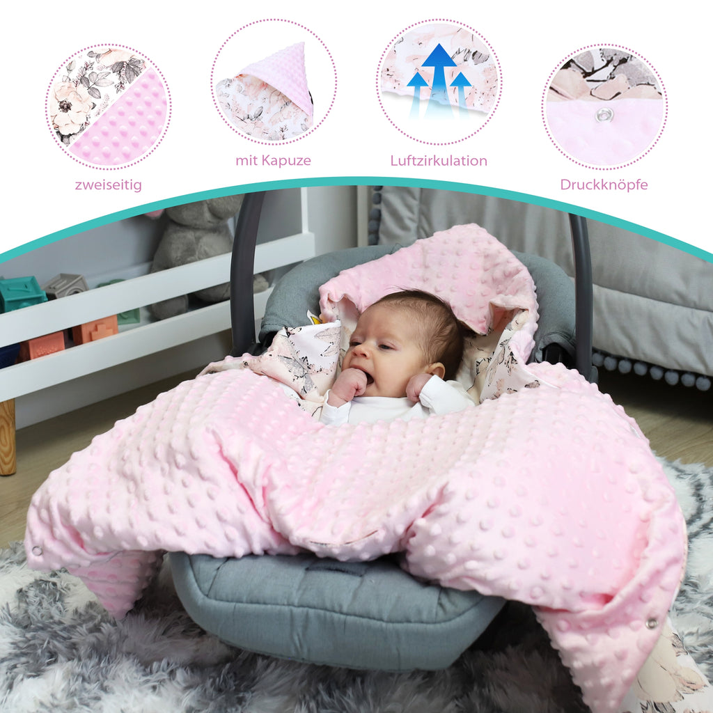 Einschlagdecke Babyschale Decke Kinderwagen 90x90cm - universal baby Babydecke für Buggy Autositz Minky Baumwolle Rosa - Totsy Baby