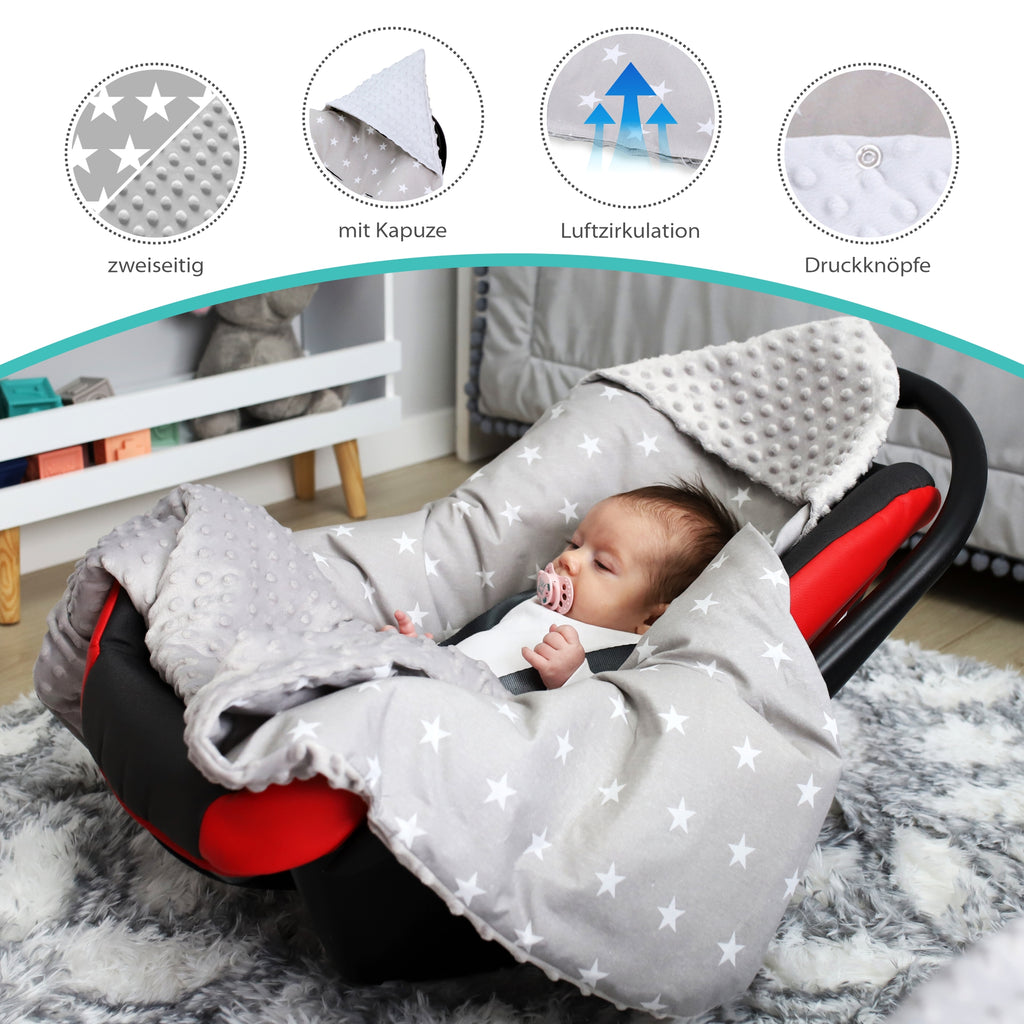 Einschlagdecke Babyschale Decke Kinderwagen 90x90cm - universal baby Babydecke für Buggy Autositz Minky Baumwolle Grau - Totsy Baby