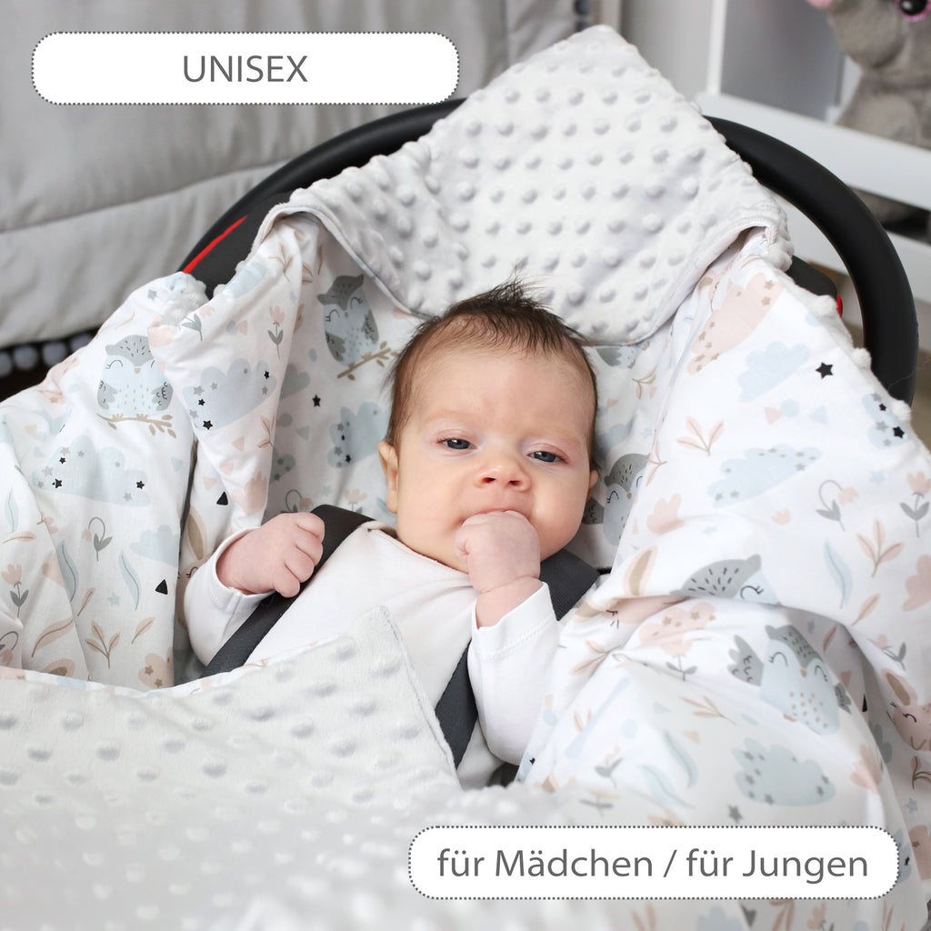 Einschlagdecke Babyschale Decke Kinderwagen 90x90cm - universal baby Babydecke für Buggy Autositz Minky Baumwolle Grau - Totsy Baby