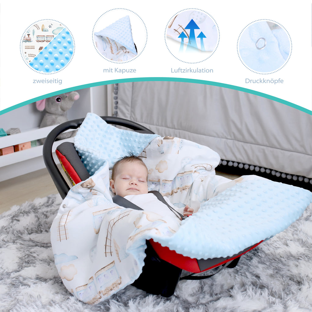 Einschlagdecke Babyschale Decke Kinderwagen 90x90cm - universal baby Babydecke für Buggy Autositz Sommer Baumwolle Minky Bahn Hellblau - Totsy Baby