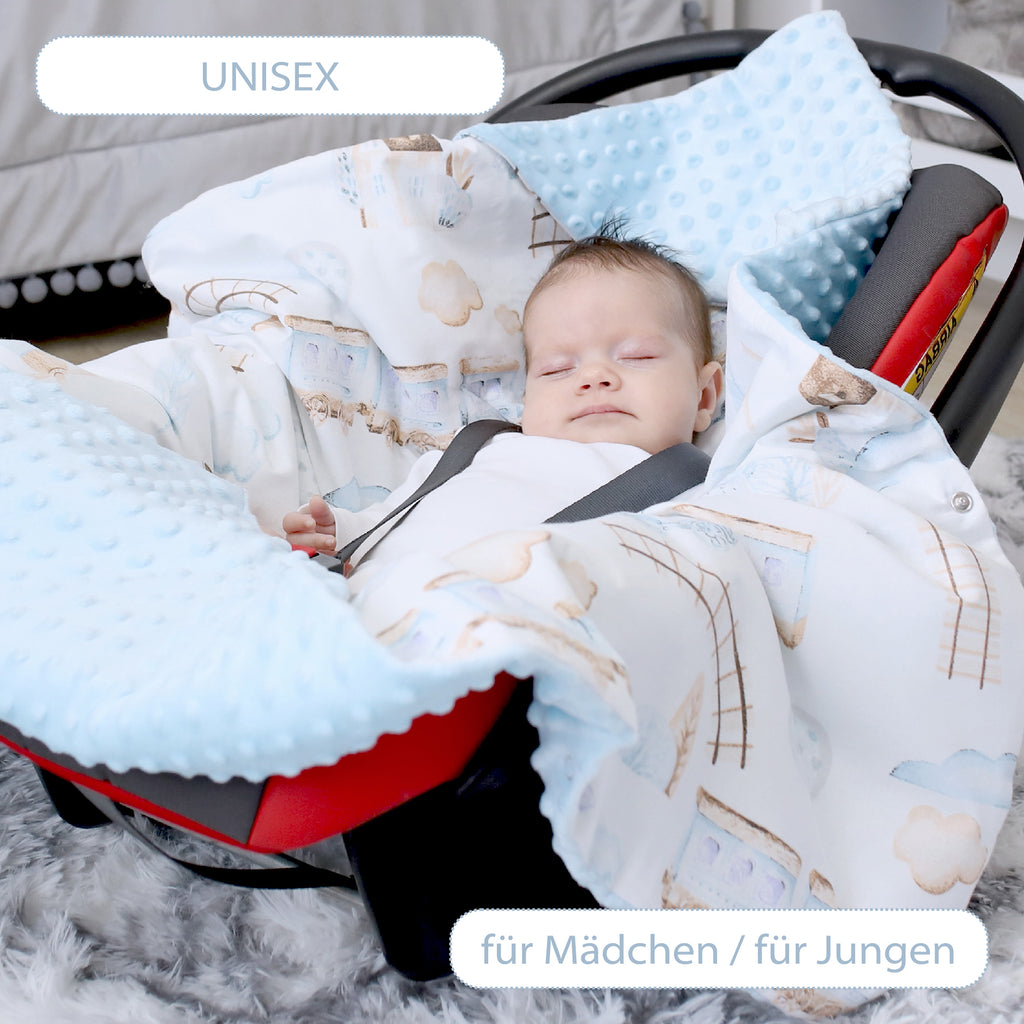 Einschlagdecke Babyschale Decke Kinderwagen 90x90cm - universal baby Babydecke für Buggy Autositz Sommer Baumwolle Minky Bahn Hellblau - Totsy Baby