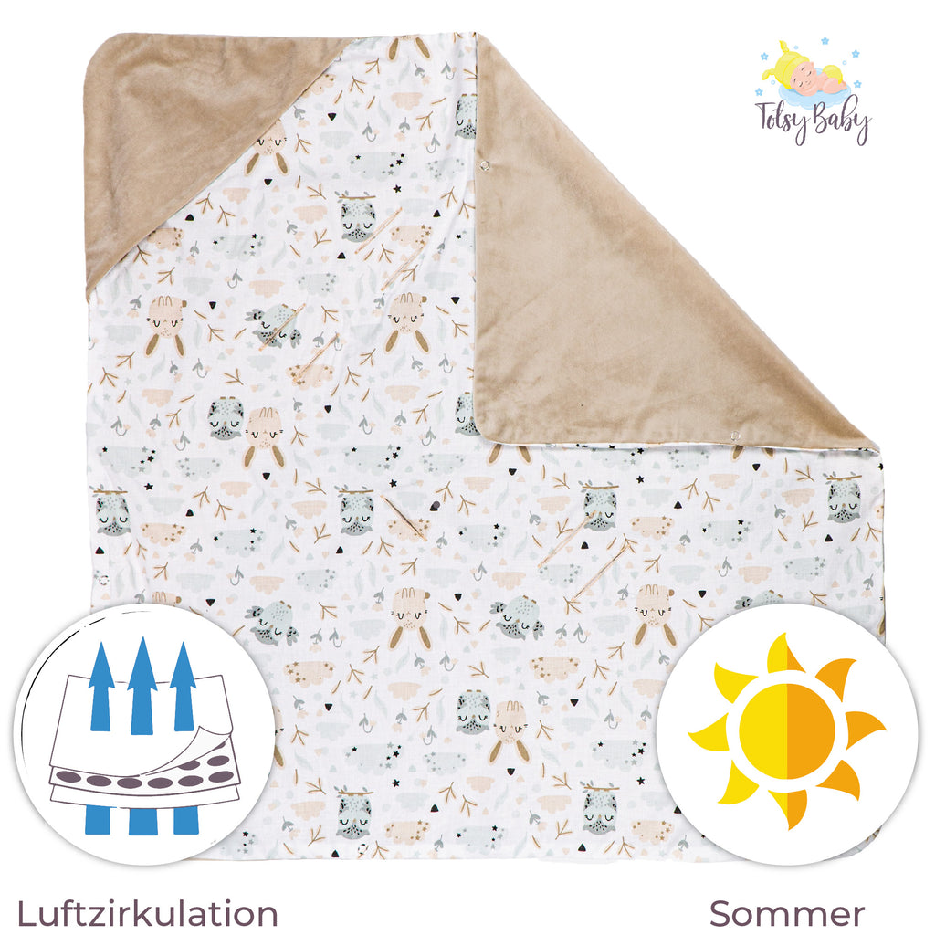 Einschlagdecke Babyschale - 90 cm x 90 cm Velvet - universal Frühling Sommer Baby Babydecke für Buggy Autositz Baumwolle Beige - Totsy Baby