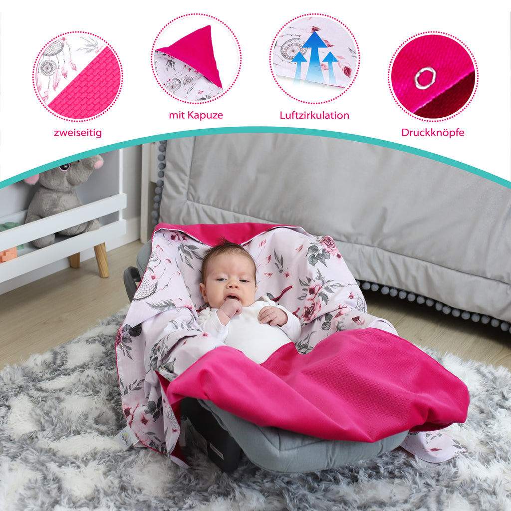 Einschlagdecke Babyschale - 90 cm x 90 cm Velvet - universal Frühling Sommer Baby Babydecke für Buggy Autositz Baumwolle - Totsy Baby