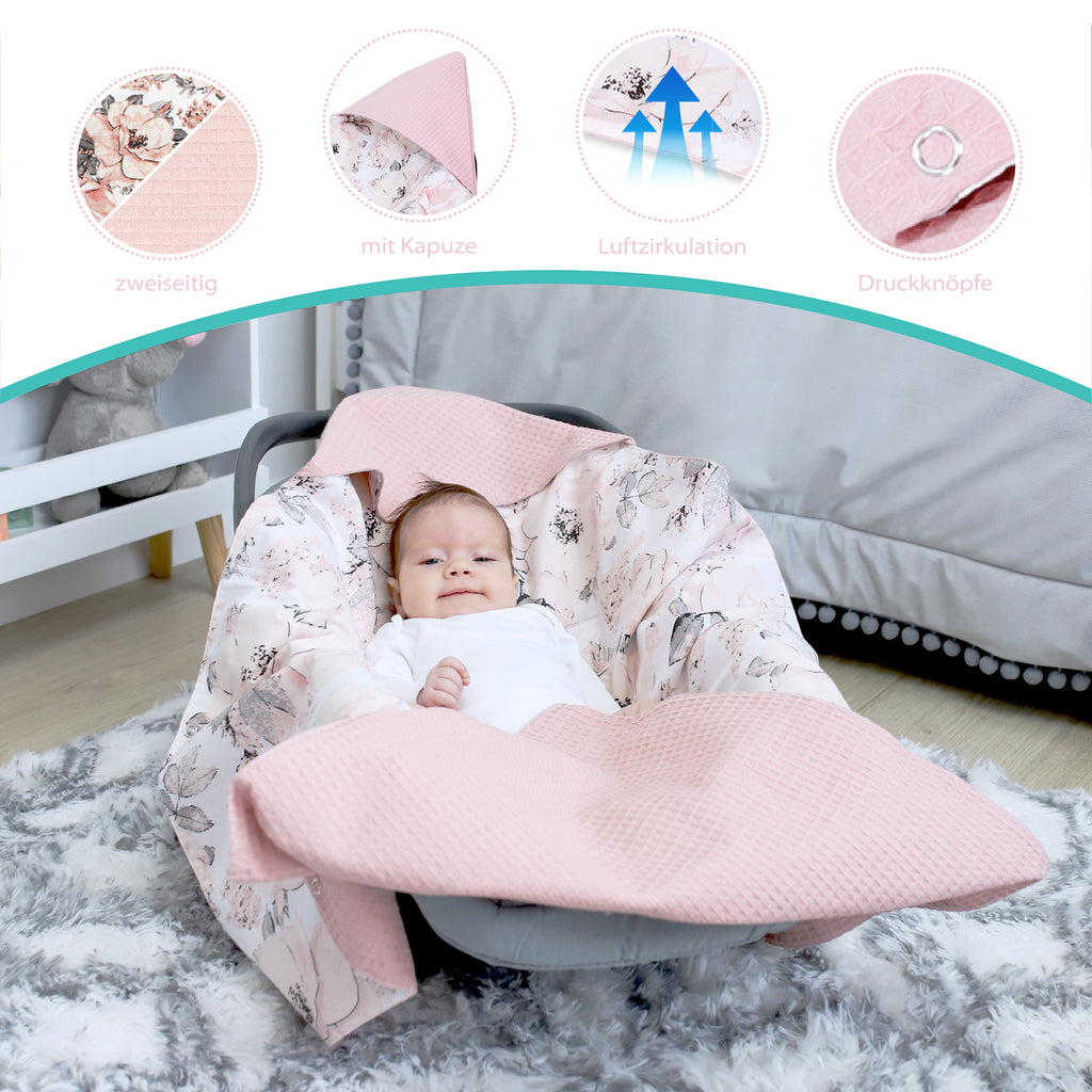 Baby Einschlagdecke Babyschale Sommer - Decke Kinderwagen 90x90cm universal Babydecke für Buggy Autositz Rosa - Totsy Baby