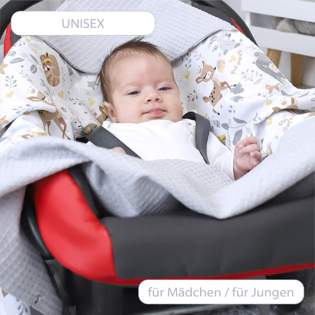 Baby Einschlagdecke Babyschale Sommer - Decke Kinderwagen 90x90cm universal Babydecke für Buggy Autositz Grau - Totsy Baby