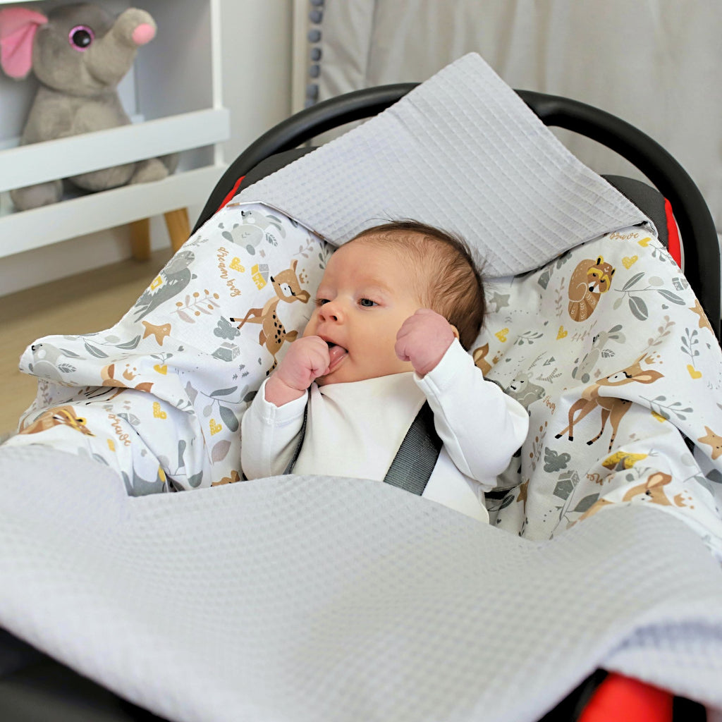 Baby Einschlagdecke Babyschale Sommer - Decke Kinderwagen 90x90cm universal Babydecke für Buggy Autositz Grau - Totsy Baby