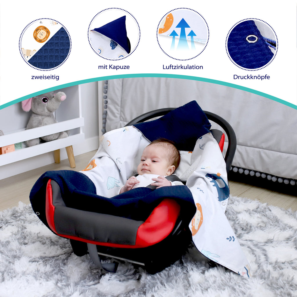 Baby Einschlagdecke Babyschale Sommer - Decke Kinderwagen 90x90cm universal Babydecke für Buggy Autositz Blau - Totsy Baby