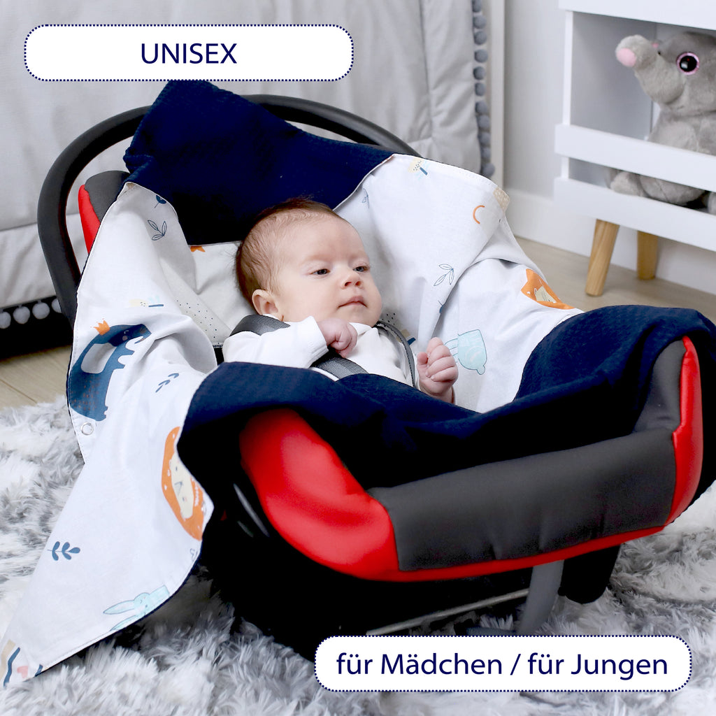 Baby Einschlagdecke Babyschale Sommer - Decke Kinderwagen 90x90cm universal Babydecke für Buggy Autositz Blau - Totsy Baby