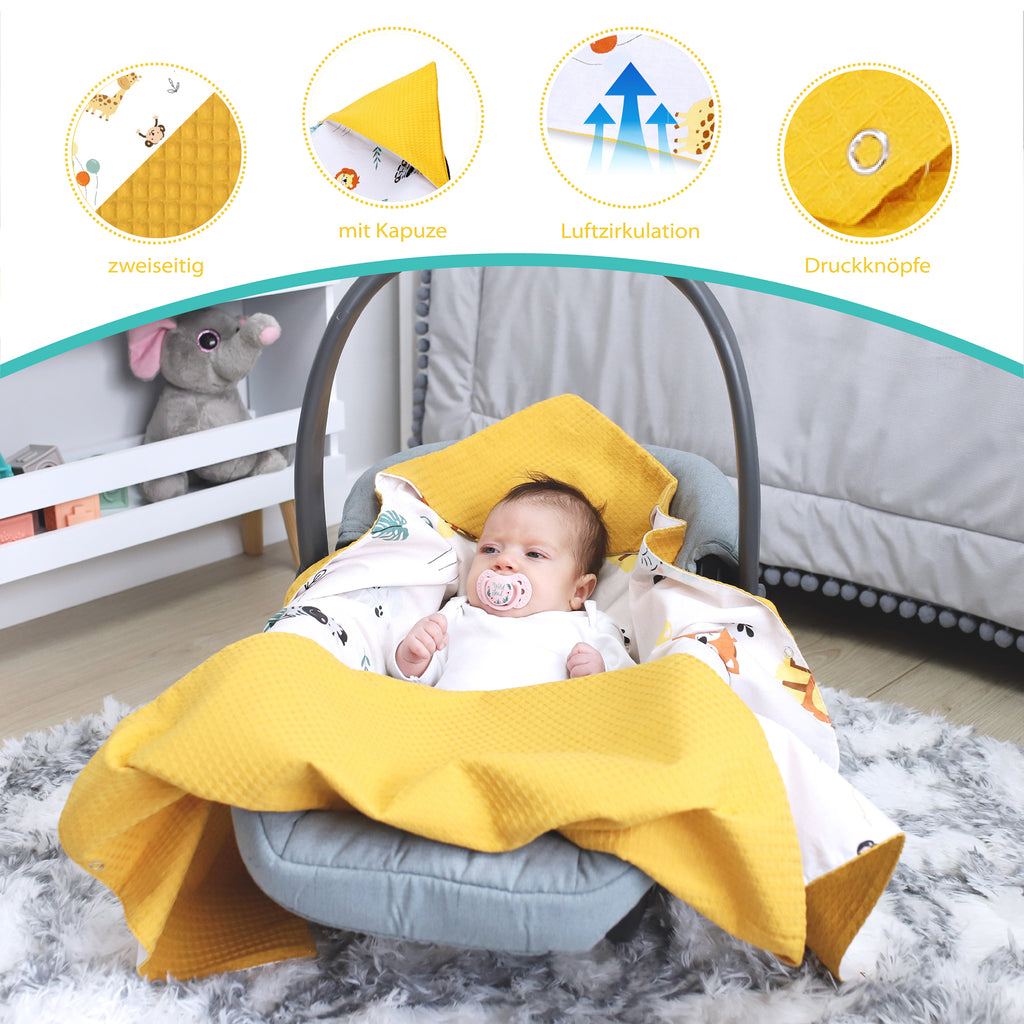 Baby Einschlagdecke Babyschale Sommer - Decke Kinderwagen 90x90cm universal Babydecke für Buggy Autositz Braun - Totsy Baby