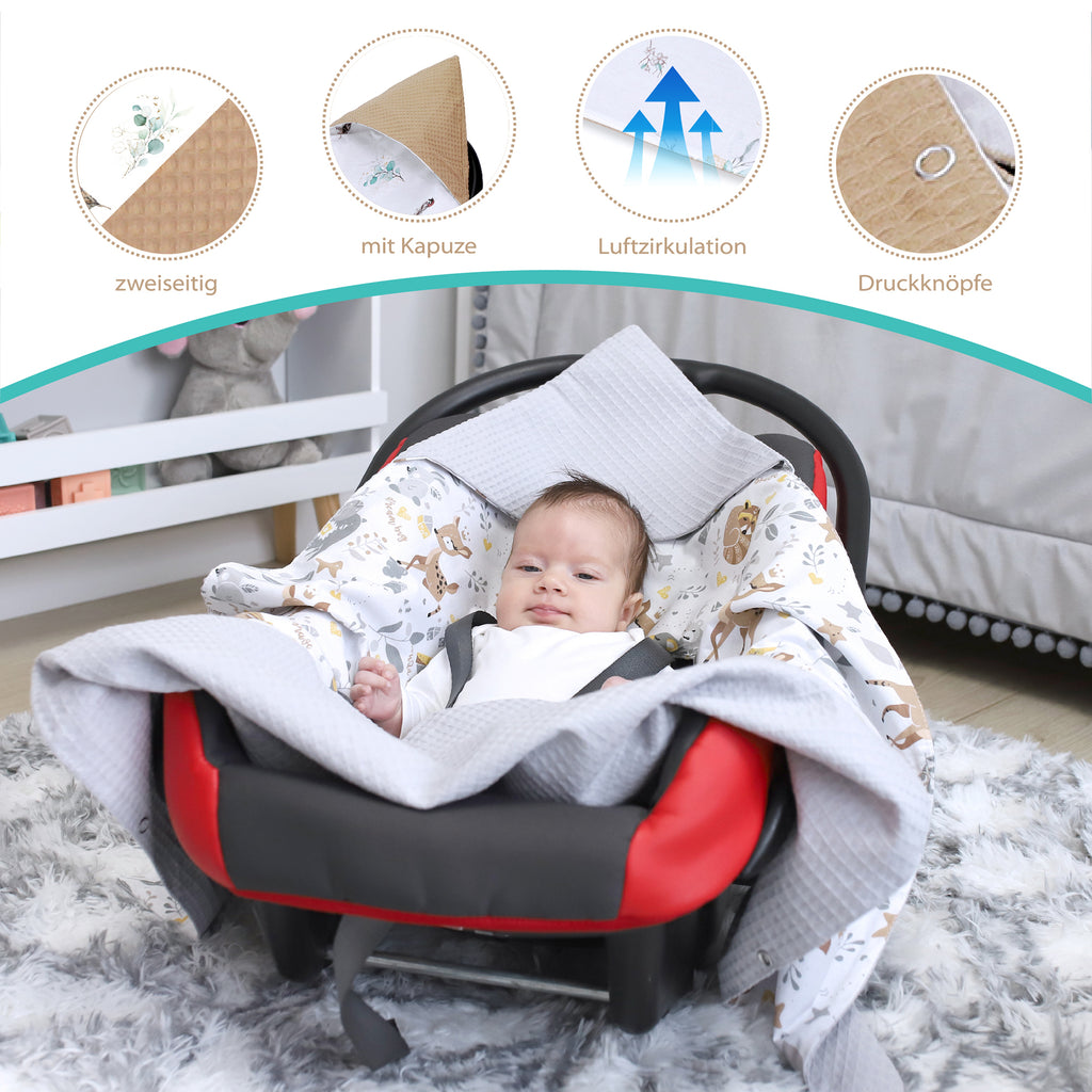 Baby Einschlagdecke Babyschale Sommer - Decke Kinderwagen 90x90cm universal Babydecke für Buggy Autositz Braun - Totsy Baby