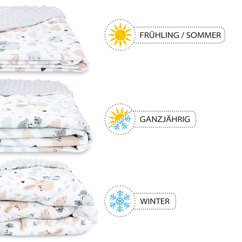 Einschlagdecke Babyschale - 90 cm x 90 cm Velvet - universal Herbst Winter Baby Babydecke für Buggy Autositz Baumwolle Dunkelblau mit Tiere - Totsy Baby