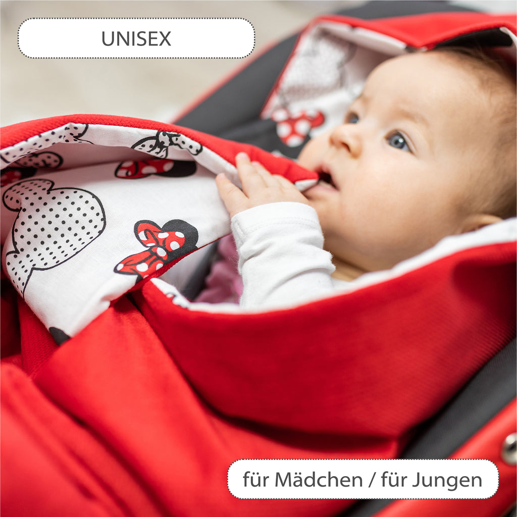 Einschlagdecke Babyschale - 90 cm x 90 cm Velvet - universal Herbst Winter Baby Babydecke für Buggy Autositz Baumwolle Rot mit Maus Motiv - Totsy Baby