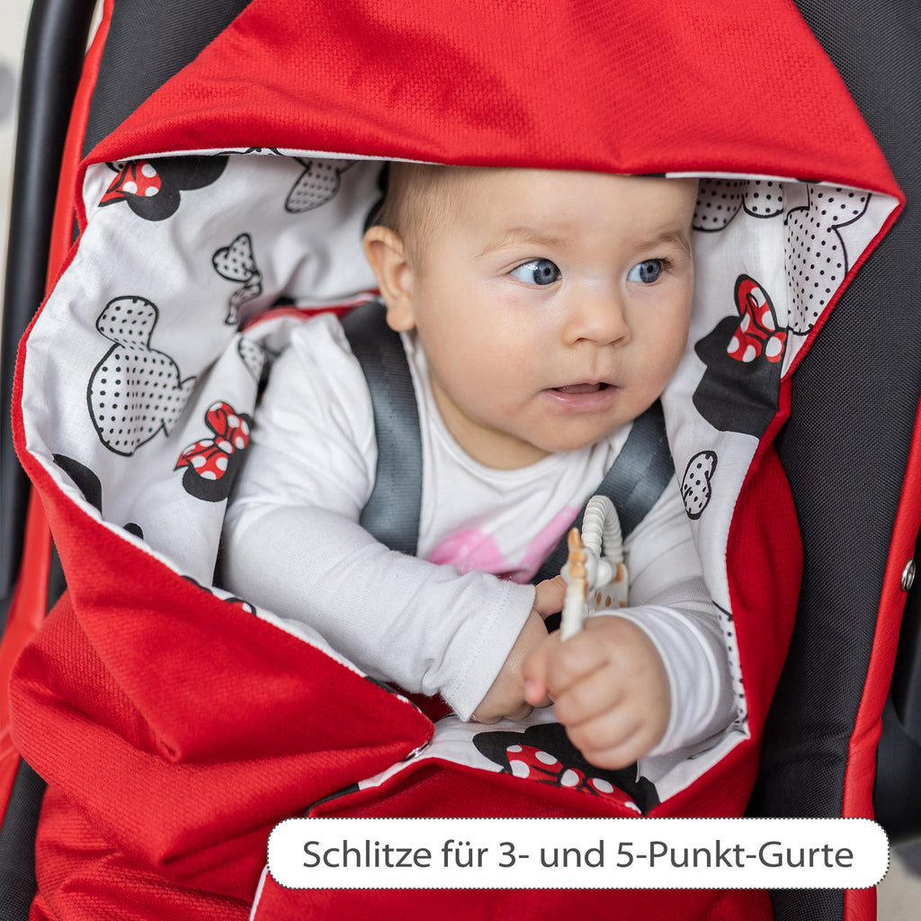 Einschlagdecke Babyschale - 90 cm x 90 cm Velvet - universal Herbst Winter Baby Babydecke für Buggy Autositz Baumwolle Rot mit Maus Motiv - Totsy Baby