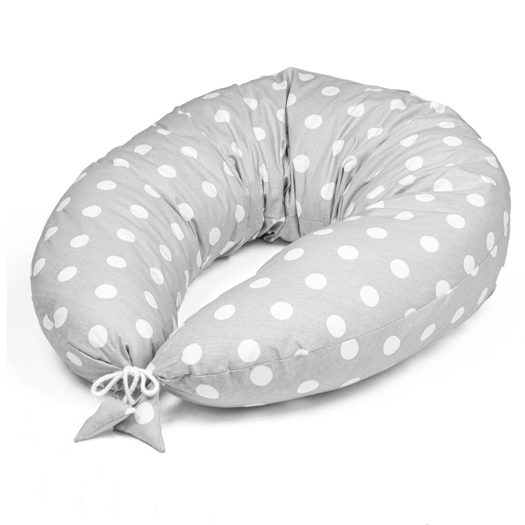 Stillkissen Schwangerschaftskissen zum Schlafen Seitenschläferkissen 165 x 70 cm Kissen - Lagerungskissen für Baby XXL Pregnancy Pillow Grau mit Weißen Tupfen - Totsy Baby