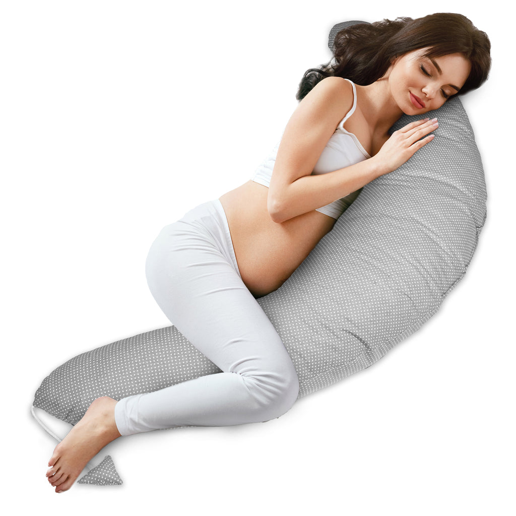 Stillkissen Schwangerschaftskissen zum Schlafen Seitenschläferkissen 165 x 70 cm Kissen - Lagerungskissen für Baby XXL Pregnancy Pillow Grau mit Weißen, Kleinen Tupfen - Totsy Baby