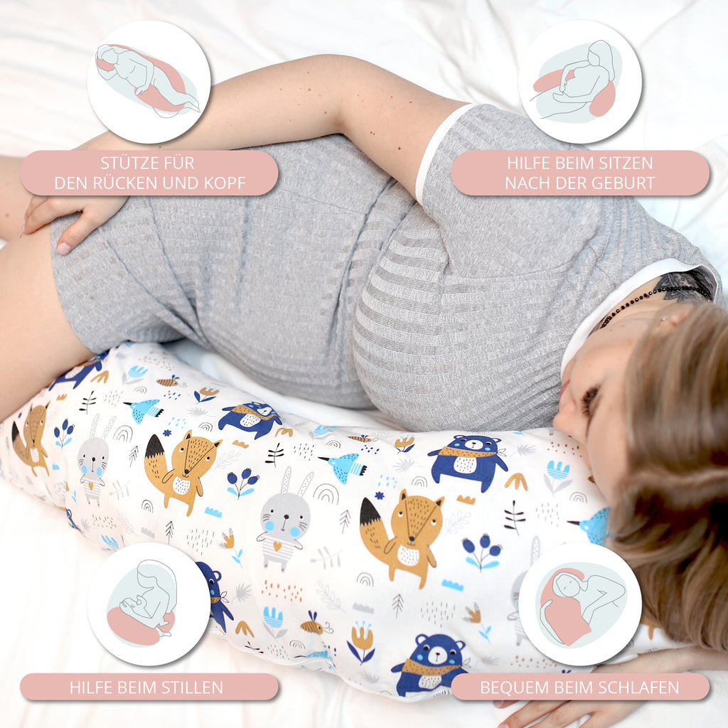Stillkissen Schwangerschaftskissen zum Schlafen Seitenschläferkissen - Lagerungskissen für Baby XXL Pregnancy Pillow Weiß mit Tieren - Totsy Baby