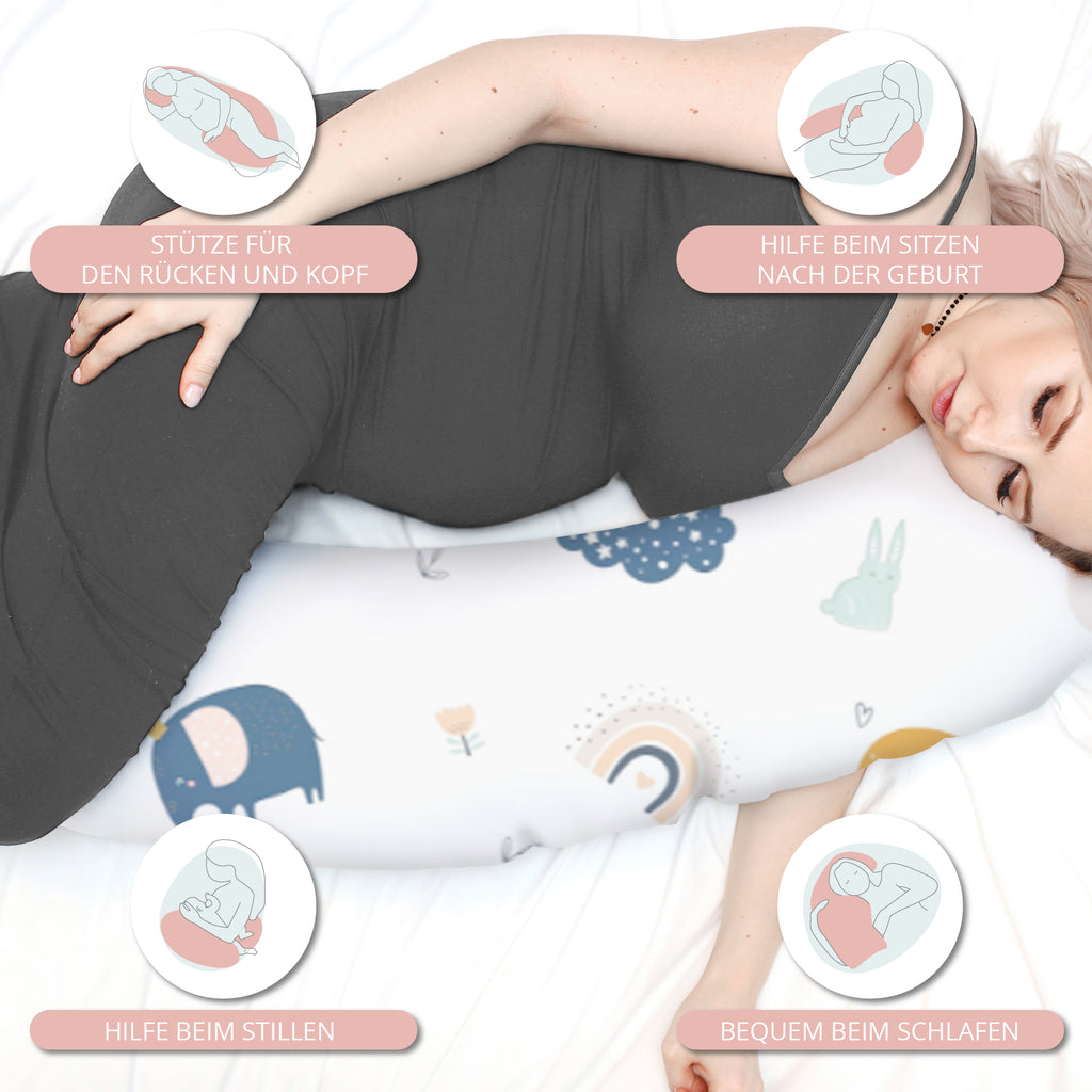 Stillkissen Schwangerschaftskissen zum Schlafen Seitenschläferkissen 165 x 70 cm Kissen - Lagerungskissen für Baby XXL Pregnancy Pillow Regenbogen - Totsy Baby